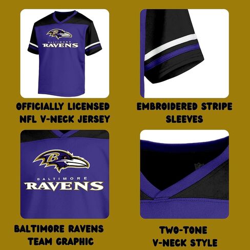 NFL Kids Youth 8-20 Officially Licensed Team Color Wordmark Primary Logo Victory Stripe V-Neck Jersey T-Shirt in Saudi Arabia
