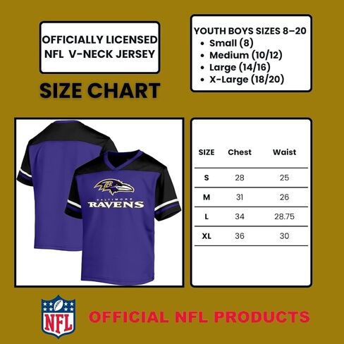 NFL Kids Youth 8-20 Officially Licensed Team Color Wordmark Primary Logo Victory Stripe V-Neck Jersey T-Shirt in Saudi Arabia