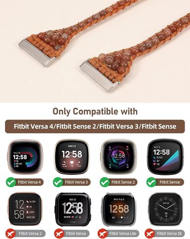 سوار بوهو مضفر مصنوع يدويًا متوافق مع Fitbit Versa 4/Sense 2/Versa 3/Sense - حزام مجوهرات ملفوف متعدد الطبقات من الحجر الطبيعي للنساء والرجال in Saudi Arabia
