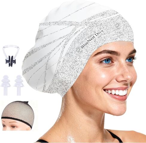 Long Hair Silicone Swim Cap Highly Elastic Keeps Hair Dry Suitable for Curly Hair, Braided Hair, African Dreadlocks, Thick Hair, and Inner Silk Lining Swim Cap in Kuwait