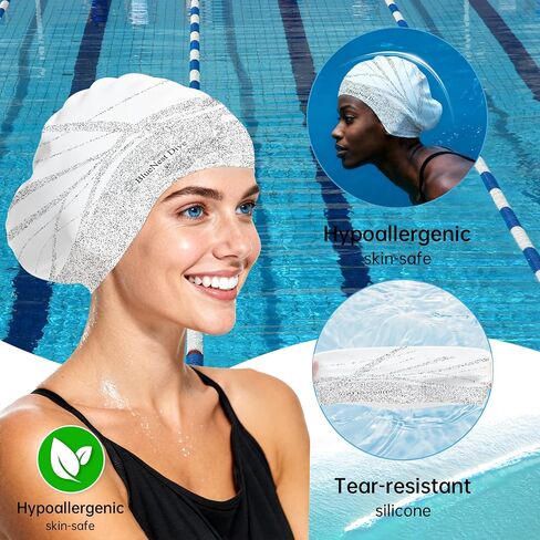 Long Hair Silicone Swim Cap Highly Elastic Keeps Hair Dry Suitable for Curly Hair, Braided Hair, African Dreadlocks, Thick Hair, and Inner Silk Lining Swim Cap in Kuwait