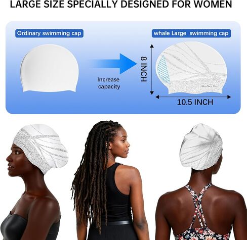 Long Hair Silicone Swim Cap Highly Elastic Keeps Hair Dry Suitable for Curly Hair, Braided Hair, African Dreadlocks, Thick Hair, and Inner Silk Lining Swim Cap in Kuwait