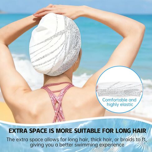 Long Hair Silicone Swim Cap Highly Elastic Keeps Hair Dry Suitable for Curly Hair, Braided Hair, African Dreadlocks, Thick Hair, and Inner Silk Lining Swim Cap in Kuwait