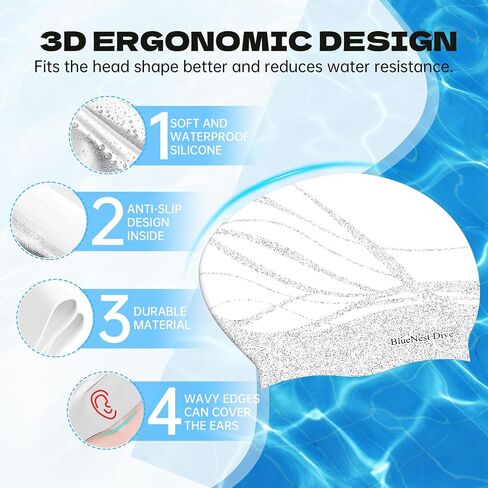 Long Hair Silicone Swim Cap Highly Elastic Keeps Hair Dry Suitable for Curly Hair, Braided Hair, African Dreadlocks, Thick Hair, and Inner Silk Lining Swim Cap in Kuwait