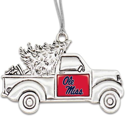 Ole Miss Rebels Vintage Truck Ornament with Team Logo Silver Metal Tree Decoration in Saudi Arabia