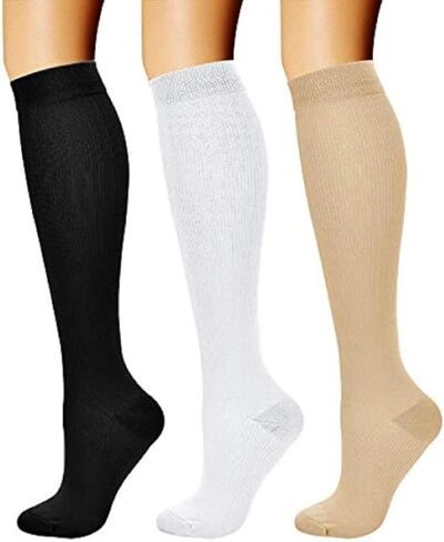 Sports Knee High Socks 3 Pairs S XL Black White Nude Stretchy Breathable in Saudi Arabia