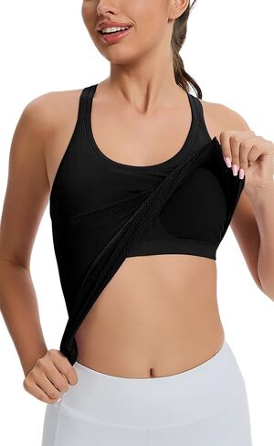 DINNAPE قمصان بدون أكمام للتمرين للنساء، قمصان بدون أكمام بظهر Racerback مع حمالة صدر مدمجة على شكل حرف Y، قمصان رياضية لليوجا والجيم in Kuwait