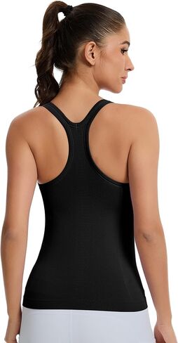 DINNAPE قمصان بدون أكمام للتمرين للنساء، قمصان بدون أكمام بظهر Racerback مع حمالة صدر مدمجة على شكل حرف Y، قمصان رياضية لليوجا والجيم in Kuwait