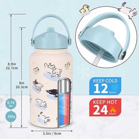 Goetland 20 oz Insulated Water Bottle with Straw Lid Stainless Steel Cute Dog Cat Pattern UV Printed Vacuum Double Wall Leakproof Wide Mouth for Kids Girls Women Light Blue in Saudi Arabia