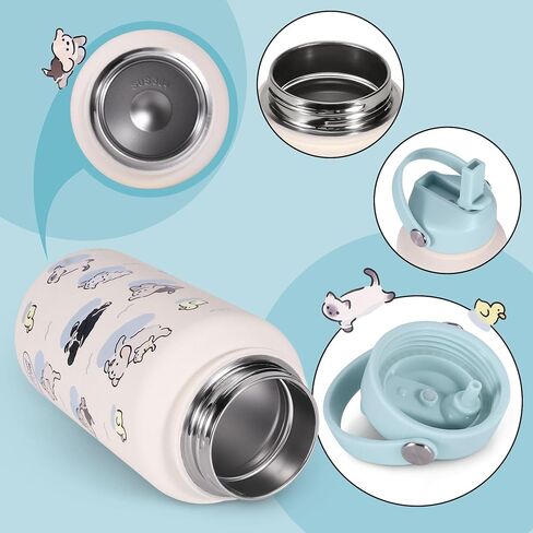 Goetland 20 oz Insulated Water Bottle with Straw Lid Stainless Steel Cute Dog Cat Pattern UV Printed Vacuum Double Wall Leakproof Wide Mouth for Kids Girls Women Light Blue in Saudi Arabia