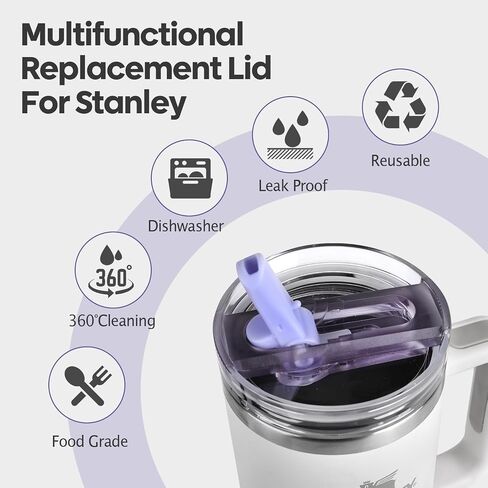 40 oz Tumbler Lid Replacement for Stanley,Flip Straw Lid Leak Proof fit for stanley H2.0 Quencher with Straws and Cleaning Brush in Kuwait
