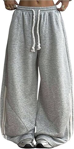 Women's Wide Leg Sweatpants Drawstring Waisted Pants Side Striped Athletic Pants in Saudi Arabia