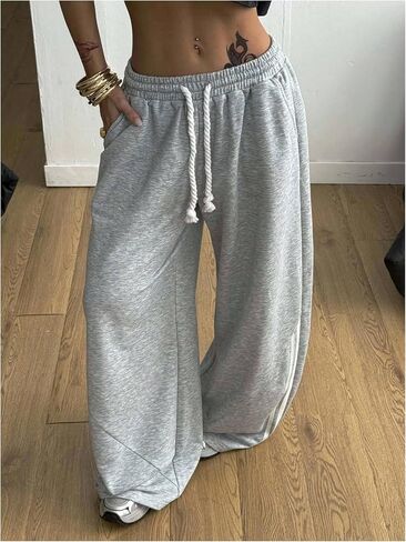 Women's Wide Leg Sweatpants Drawstring Waisted Pants Side Striped Athletic Pants in Saudi Arabia