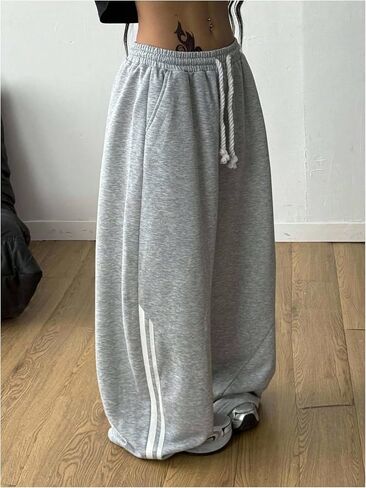 Women's Wide Leg Sweatpants Drawstring Waisted Pants Side Striped Athletic Pants in Saudi Arabia