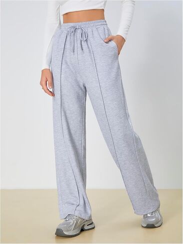 Women's Baggy Sweatpants Drawstring High Waisted Wide Leg Casual Long Pants in Saudi Arabia