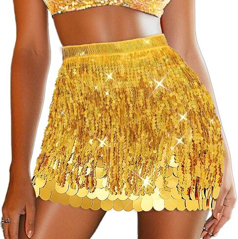 EARENT Sequin Skirt Sparkly Fringe Belly Dance Skirts New Year Eve Celebration Outfits Christmas Costume for Women in Saudi Arabia