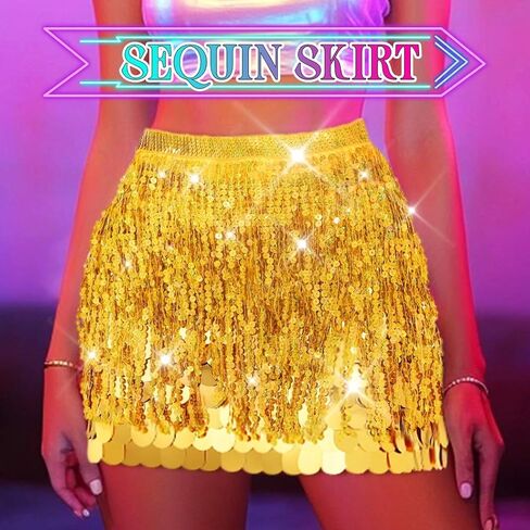 EARENT Sequin Skirt Sparkly Fringe Belly Dance Skirts New Year Eve Celebration Outfits Christmas Costume for Women in Saudi Arabia