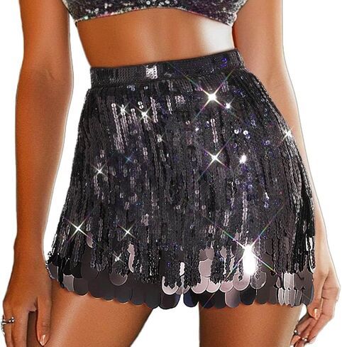 EARENT Sequin Skirt Sparkly Fringe Belly Dance Skirts New Year Eve Celebration Outfits Christmas Costume for Women in Saudi Arabia