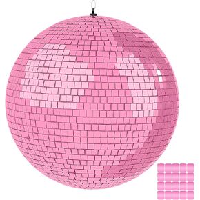 12" Mirror Disco Ball with Hanging Ring, 12 Inch Pink Disco Ball Decor with 20pcs Replacement Mirror for DJ Club, Party, Wedding, Home Decor, Live Stage for Easy Installation, Disco Ball Mirror Ball in Kuwait