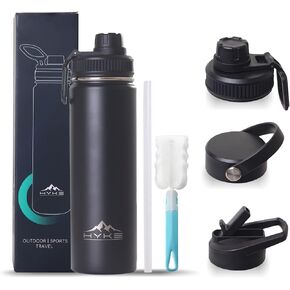 24oz Insulated Water Bottle–Vacuum Stainless Steel Bottle with Straw, Spout, Handle, 3 Lids–Leak Proof, BPA Free, Fits Cup Holders–Metal Thermos for Hiking, Gym, Car, Bike （Green） in Saudi Arabia