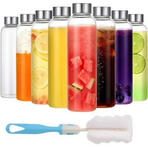 P&C GOODS Glass Juice Bottles with Lids Set of 8, Reusable Clear Glass Water Bottles 18oz with Stainless Steel Cap for Refrigerator, BPA Free and Leak Proof in Saudi Arabia