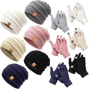 12 Pack Winter Glove and Hat Set for Women 6 Knitted Beanies & 6 Pairs Touchscreen Texting Gloves Warm Fleece Lined Beanie & Mittens in Saudi Arabia
