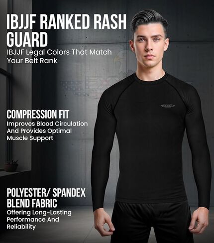 قميص ضغط BJJ Rash Guard بأكمام طويلة للرجال من Exxact Sports، مصنف من IBJJF قميص ضغط No Gi Jiu Jitsu لمصارعة الفنون القتالية المختلطة (MMA) in Kuwait