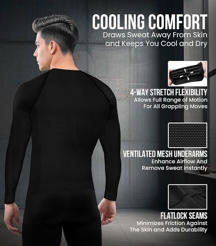 قميص ضغط BJJ Rash Guard بأكمام طويلة للرجال من Exxact Sports، مصنف من IBJJF قميص ضغط No Gi Jiu Jitsu لمصارعة الفنون القتالية المختلطة (MMA) in Kuwait