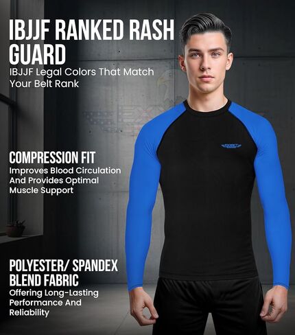قميص ضغط BJJ Rash Guard بأكمام طويلة للرجال من Exxact Sports، مصنف من IBJJF قميص ضغط No Gi Jiu Jitsu لمصارعة الفنون القتالية المختلطة (MMA) in Kuwait