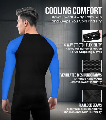 قميص ضغط BJJ Rash Guard بأكمام طويلة للرجال من Exxact Sports، مصنف من IBJJF قميص ضغط No Gi Jiu Jitsu لمصارعة الفنون القتالية المختلطة (MMA) in Kuwait