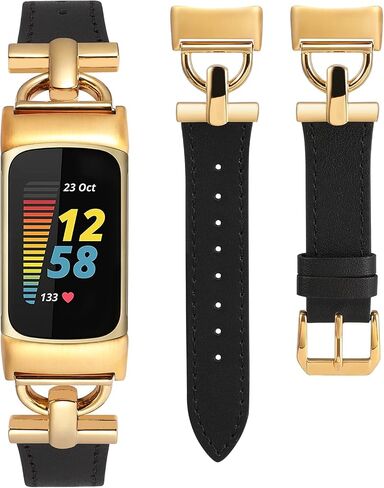 سوار جلدي متوافق مع Fitbit Charge 6 Bands/Charge 5 Bands للنساء، سوار معصم بديل بحزام جلدي نحيف أنيق مع إبزيم معدني على شكل D لـ Fitbit Charge 5/Charge 6 Band in Saudi Arabia