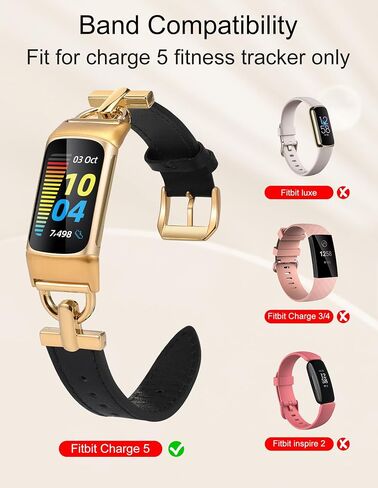 سوار جلدي متوافق مع Fitbit Charge 6 Bands/Charge 5 Bands للنساء، سوار معصم بديل بحزام جلدي نحيف أنيق مع إبزيم معدني على شكل D لـ Fitbit Charge 5/Charge 6 Band in Saudi Arabia