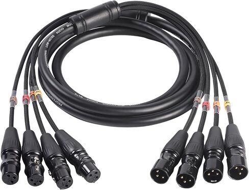 كابل XLR Snake ذو 4 قنوات، 99.99% OFC كابلات ثعبان احترافية بطول 6.6 قدم، موصلات Rean-Neutrik الذهبية، كابلات تصحيح XLR للميكروفون ذكر إلى أنثى لتسجيل العرض المباشر لمرحلة التسجيل in Saudi Arabia