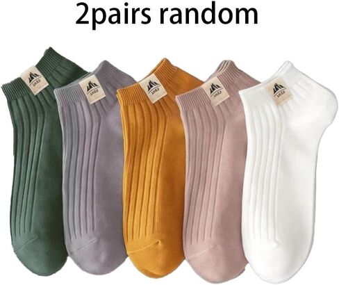 2pairs Ankle Socks - Breathable Sweat Absorbent Anti-Odor Low-Cut No-Show Socks with Fabric Tag, Assorted Neutral Colors for Casual Wear, RandomColor in Saudi Arabia