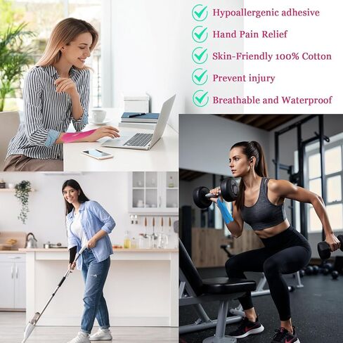 Kinesiology Tape for Wrist Precut, 12pc Waterproof & Breathable Bowling Wrist Tapes, Hypoallergenic Latex-Free Elastic Athletic Tape for Carpal Tunnel, Sports Joints Muscle Support.(Mix) in Saudi Arabia