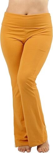Womens & Plus Stretch Cotton Foldover Waist Bootleg Workout Yoga Pants, (2PK: Black/Black, 1X in Saudi Arabia