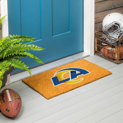 Team Sports America NFL Los Angeles Rams Natural Coir Doormat | Official Full Color Team Logo | 28 x 16 Inches | Non Slip Back | Front Door Welcome Floor Mats | Indoor Outdoor Entrance Home Décor in Saudi Arabia