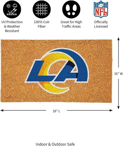 Team Sports America NFL Los Angeles Rams Natural Coir Doormat | Official Full Color Team Logo | 28 x 16 Inches | Non Slip Back | Front Door Welcome Floor Mats | Indoor Outdoor Entrance Home Décor in Saudi Arabia