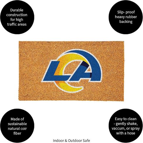 Team Sports America NFL Los Angeles Rams Natural Coir Doormat | Official Full Color Team Logo | 28 x 16 Inches | Non Slip Back | Front Door Welcome Floor Mats | Indoor Outdoor Entrance Home Décor in Saudi Arabia