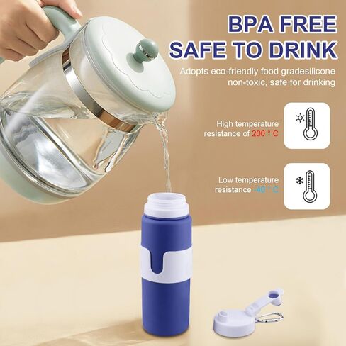 زجاجات مياه قابلة للطي للسفر - 26oz خالية من مادة BPA قابلة للطي مع حلقة تسلق، تصميم خفيف الوزن مانع للتسرب، زجاجة محمولة قابلة لإعادة الاستخدام للمشي لمسافات طويلة والطائرة والتخييم (أخضر) in Kuwait