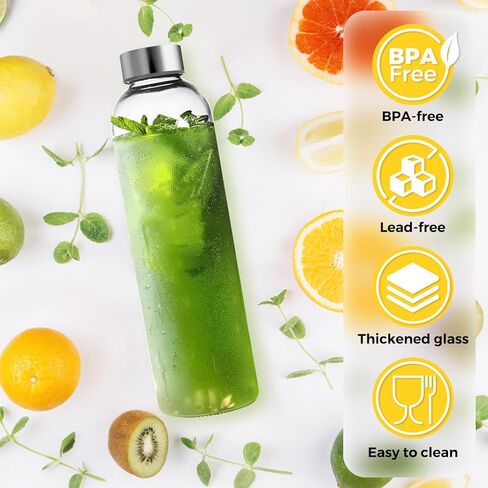 6 قطع من زجاجات عصير زجاجية سعة 18 أونصة مع غطاء من جارسوف، حاويات مشروبات زجاجة مياه شفافة مع أغطية، برطمان ميسون طويل القامة قابل لإعادة الاستخدام للشرب والعصائر والمشروبات الأخرى، خالٍ من البيسفينول أ، وعاء شرب مانع للتسرب بنسبة 100% in Kuwait