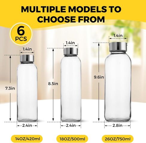 6 قطع من زجاجات عصير زجاجية سعة 18 أونصة مع غطاء من جارسوف، حاويات مشروبات زجاجة مياه شفافة مع أغطية، برطمان ميسون طويل القامة قابل لإعادة الاستخدام للشرب والعصائر والمشروبات الأخرى، خالٍ من البيسفينول أ، وعاء شرب مانع للتسرب بنسبة 100% in Kuwait