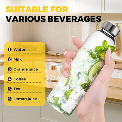 6 قطع من زجاجات عصير زجاجية سعة 18 أونصة مع غطاء من جارسوف، حاويات مشروبات زجاجة مياه شفافة مع أغطية، برطمان ميسون طويل القامة قابل لإعادة الاستخدام للشرب والعصائر والمشروبات الأخرى، خالٍ من البيسفينول أ، وعاء شرب مانع للتسرب بنسبة 100% in Kuwait