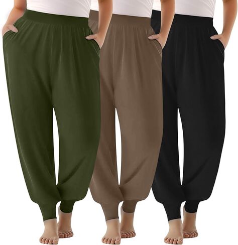 3 Pack Women's Plus Size Casual Lounge Yoga Pants High Waist Joggers Comfy Loose Workout Sweatpants with Pockets in Saudi Arabia