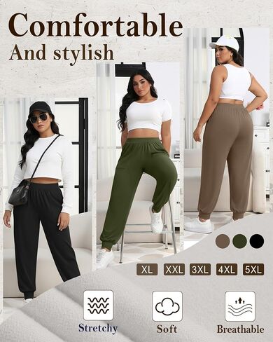 3 Pack Women's Plus Size Casual Lounge Yoga Pants High Waist Joggers Comfy Loose Workout Sweatpants with Pockets in Saudi Arabia