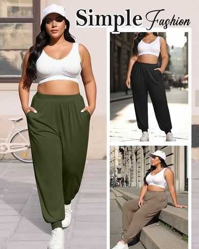 3 Pack Women's Plus Size Casual Lounge Yoga Pants High Waist Joggers Comfy Loose Workout Sweatpants with Pockets in Saudi Arabia