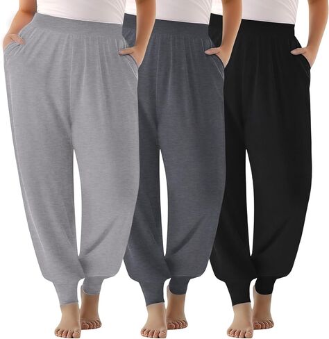 3 Pack Women's Plus Size Casual Lounge Yoga Pants High Waist Joggers Comfy Loose Workout Sweatpants with Pockets in Saudi Arabia