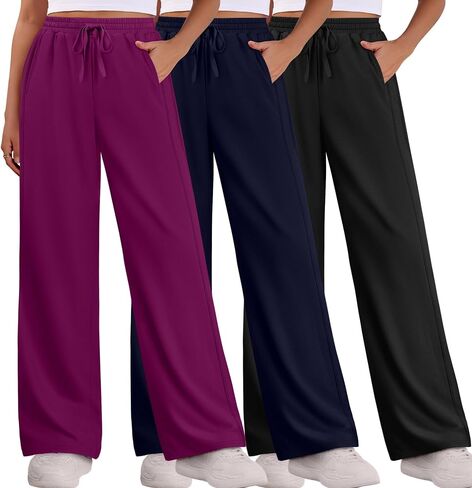 3 Pack Lounge Pants Women Wide Leg Baggy Sweatpants Casual Loose Drawstring Elastic Waist Yoga Pants with Pockets in Saudi Arabia
