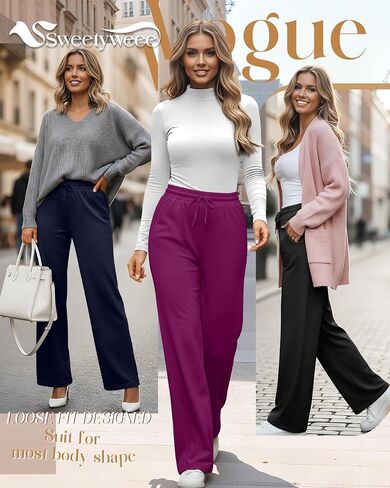 3 Pack Lounge Pants Women Wide Leg Baggy Sweatpants Casual Loose Drawstring Elastic Waist Yoga Pants with Pockets in Saudi Arabia