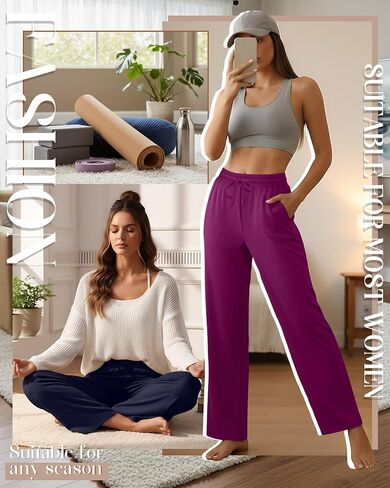 3 Pack Lounge Pants Women Wide Leg Baggy Sweatpants Casual Loose Drawstring Elastic Waist Yoga Pants with Pockets in Saudi Arabia